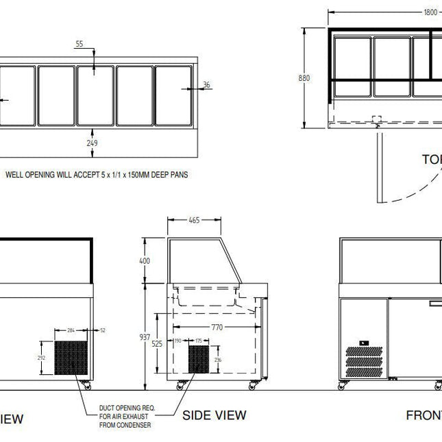 Williams Banksia - Three Door White Colorbond  Prep Counter Refrigerator With Flat Blown Air Well