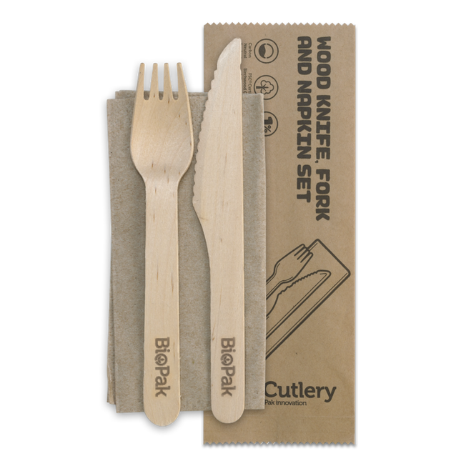 BioPak HY-16KFN-COATED 16cm coated knife, fork and napkin set