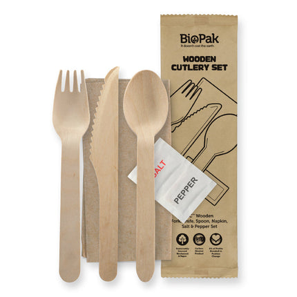 BioPak HY-16KFSNSP 16 cm coated knife, fork, spoon, napkin