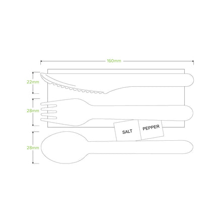 BioPak HY-16KFSNSP 16 cm coated knife, fork, spoon, napkin