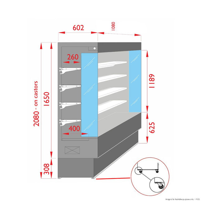 ItaliaCool Open Chiller With 4 Shelves TDVC60-CA-100 dimensions