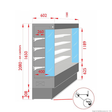 ItaliaCool Open Chiller With 4 Shelves TDVC60-CA-150 dimensions