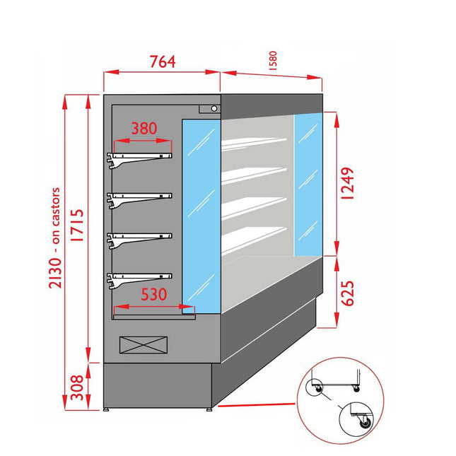ItaliaCool Open Chiller With 4 Shelves TDVC80-CA-150 dimensions