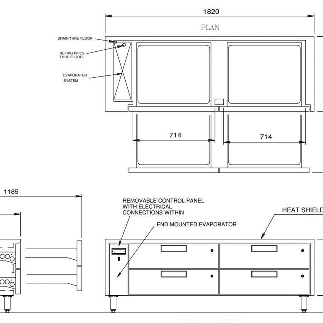 Williams Jarrah - Four Drawer Remote Lowline Refigerator