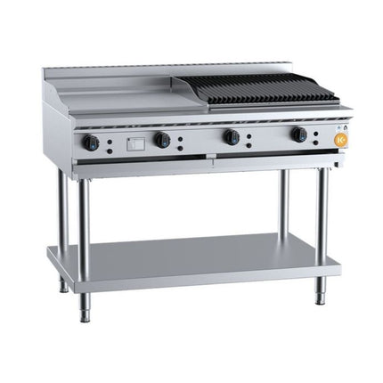 K+ Combination 600mm Grill Plate & 600mm Char Broiler on Stand Natural Gas KBT-GRP6-CBR6-NG