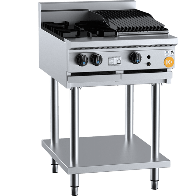 K+ Combination Two Open Burners Plus  300mm Char Broiler On Stand Natural Gas