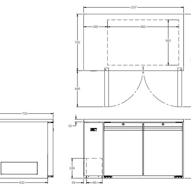 Williams Opal - Two Door Stainless Steel Remote Under Counter Storage Freezer
