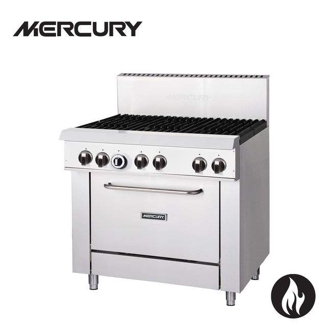 Mercury Gas 6, 32 MJ Burners, Gas Static Oven Size 675 X 415 X 355 mm, Rack Size 635 X 560 mm, GN2/1,2 Racks, Drop Down Door M36S-6F