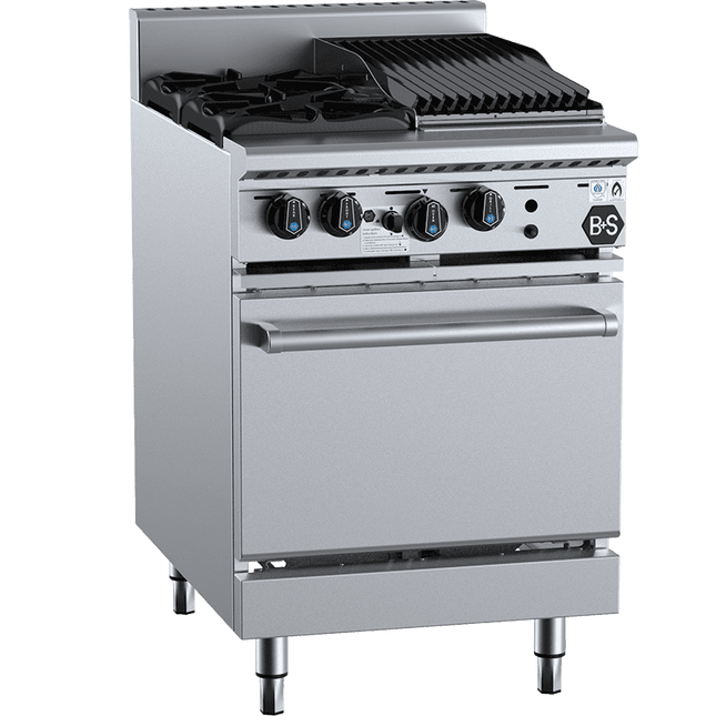 B+S Black Oven with Two Open Burners & 300mm Char Broiler Natural Gas