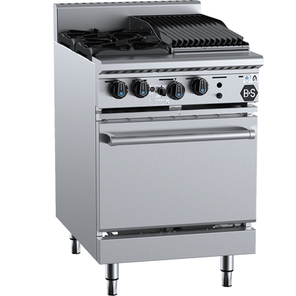 B+S Black Oven with Two Open Burners & 300mm Char Broiler LPG