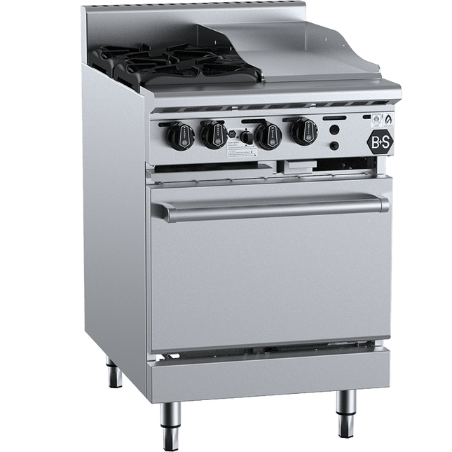 B+S Black Oven with Two Open Burners & 300mm Grill Plate Natural Gas