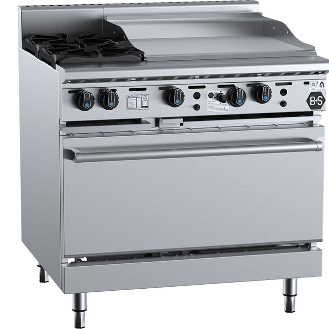 B+S Black Oven with Two Open Burners & 600mm Grill plate LPG