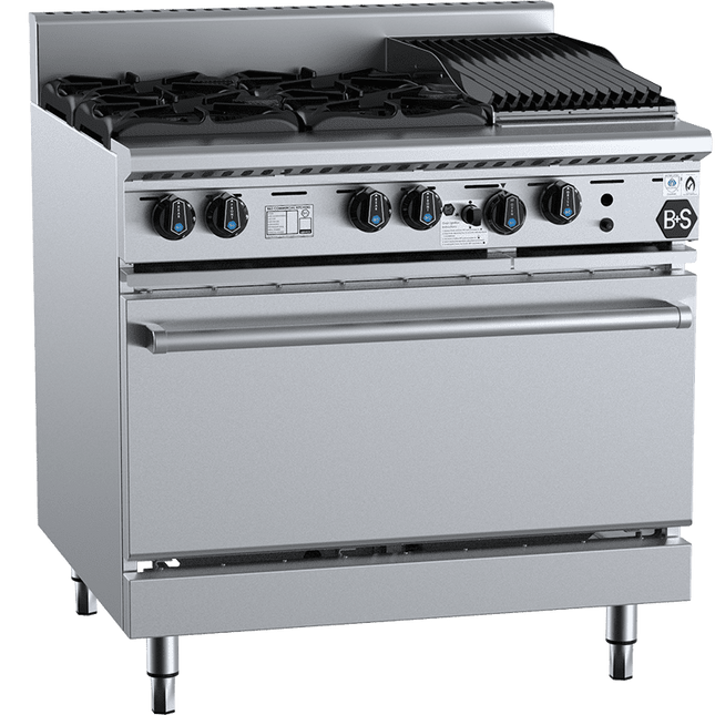 B+S Black Oven with Four Open Burners & 300mm Char Broiler LPG
