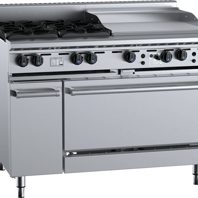 B+S Black Oven with Four Open Burners & 600mm Grill Plate Natural Gas
