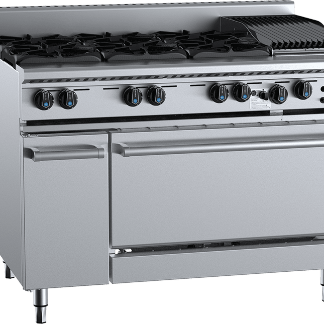 B+S Black Oven with Six Open Burners & 300mm Char Broiler LPG