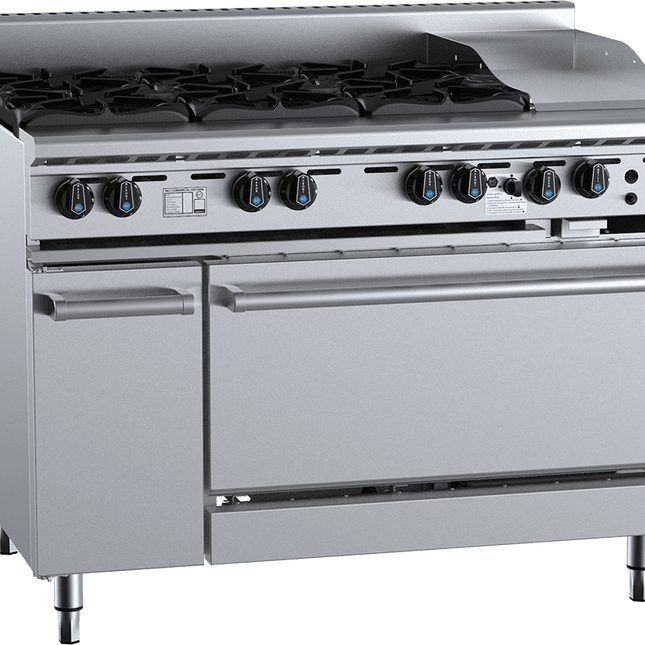 B+S Black Oven with Six Open Burners & 300mm Grill Plate Natural Gas