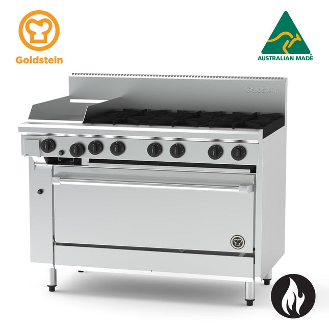 Goldstein Gas 6 Burners, 305 X 520 X 20mm Griddle, 40'' Fan Forced Electric Oven PF12G640EFF-X
