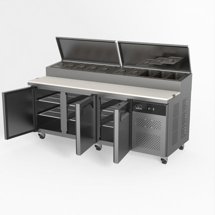 AG 580L 3 Door Saladette Prep Fridge 10 x 1/3 GN SH3000-800