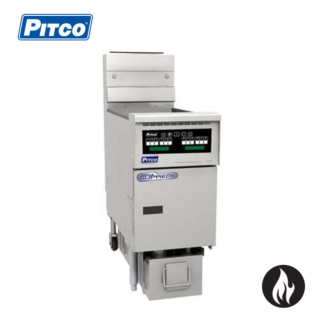 Pitco Gas Fryer Computer Control, Filter Drawer On Rear Casters, Flush Hose, Single Fryer Bank SSH55C-FD