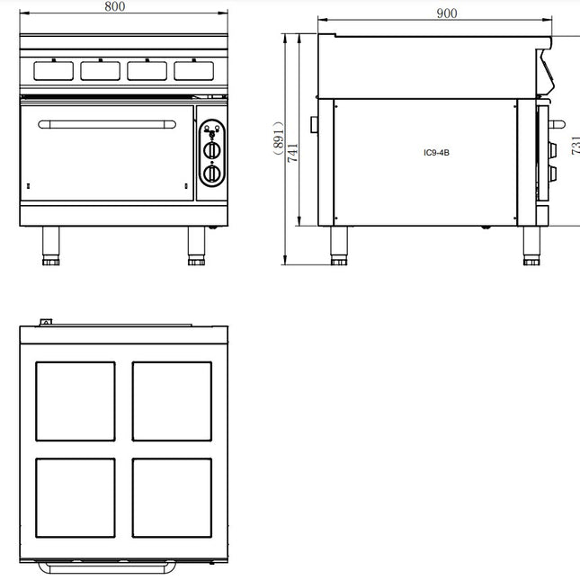 ElectMAX IC9-4B induction range — dimension drawing