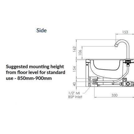 3Monkeez Hands Free Knee Operated Stainless Steel Basin Hand Wash Sink