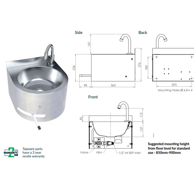 3Monkeez Round Hands Free Knee Operated Basin