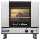 Turbofan oven with glass door and control knobs on a white background