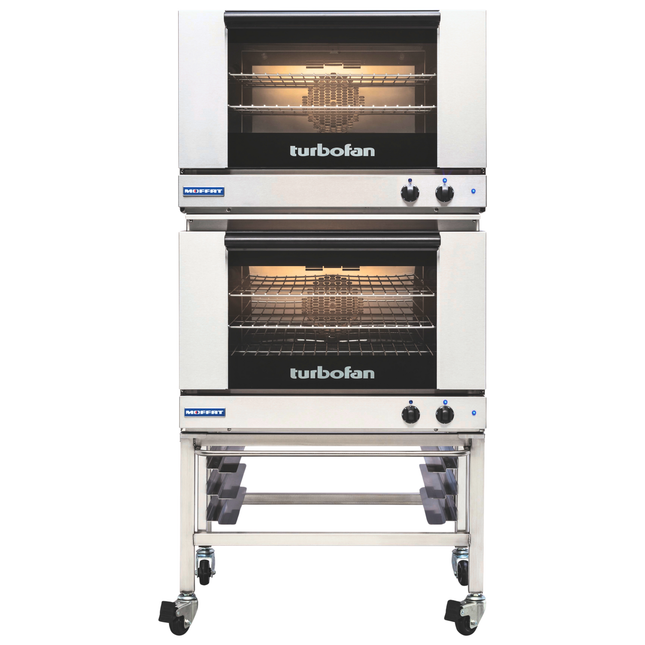 Turbofan E27M3/2C - Full Size Tray Manual Electric Convection Ovens Double Stacked With Castor Base Stand