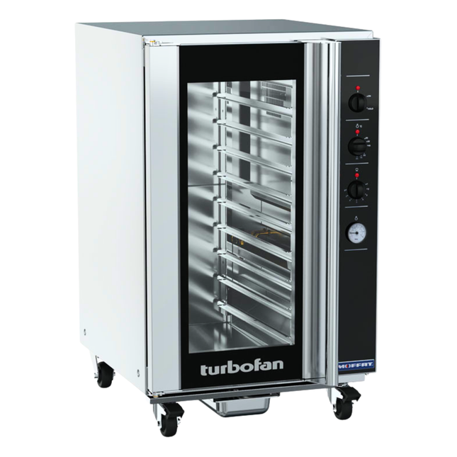 Commercial convection oven with turbofan branding on a white background