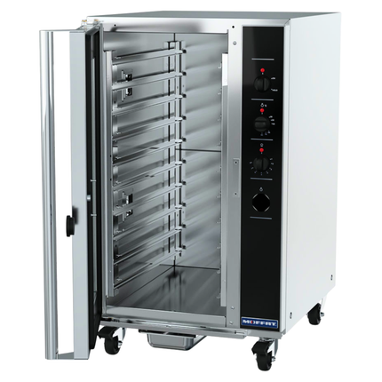 Commercial oven with open door on a white background