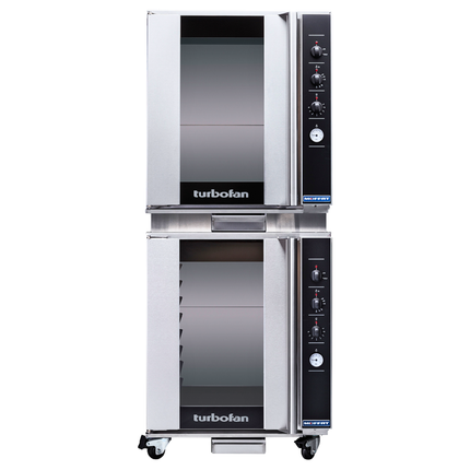 Stainless steel commercial oven with turbofan branding on a white background