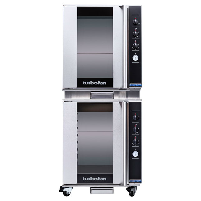 Stainless steel commercial oven with turbofan branding on a white background