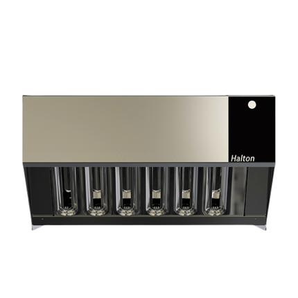Display stand with multiple small containers on a white background, branded 'Halton'.