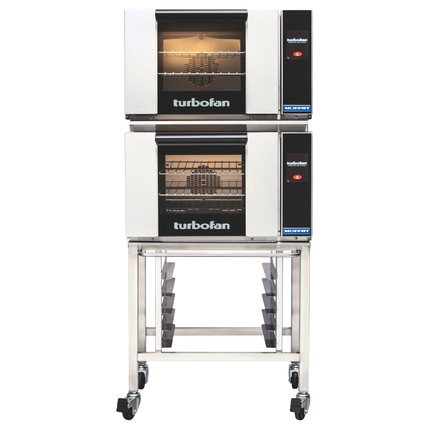Turbofan E23T3/2 - Half Size Electric Convection Ovens Touch Screen Control Double Stacked on a Stainless Steel Base Stand