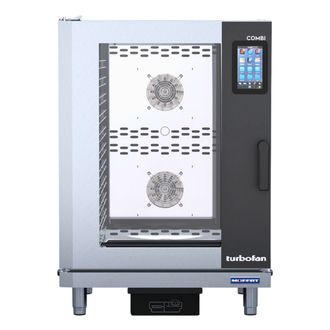 Commercial kitchen combi oven with digital display on a white background