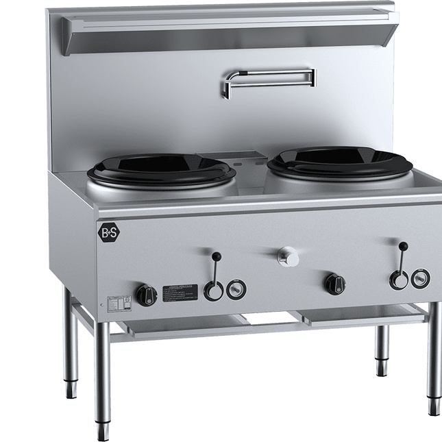 B+S Black Two Hole Deluxe Waterless Wok Table LPG