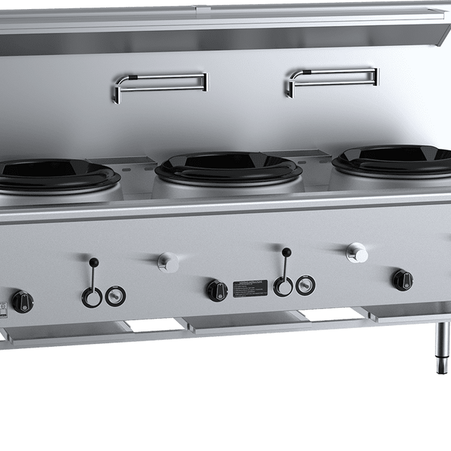 B+S Black Three Hole Deluxe Waterless Wok Table Natural Gas