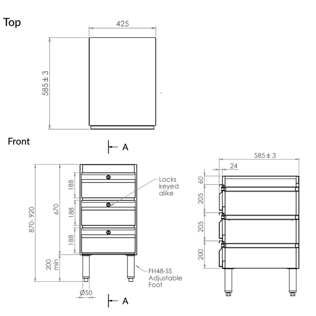 3monkeez Freestanding Drawer Unit - Fully Enclosed  AB-3DRAW-GK
