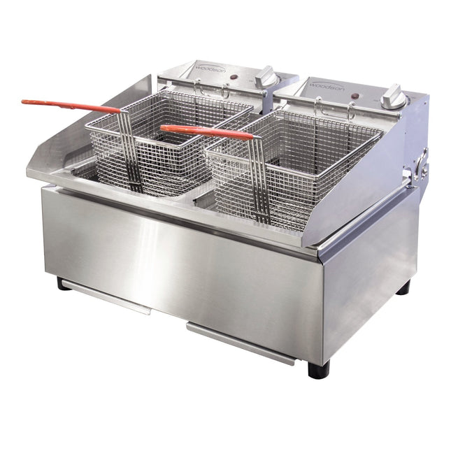 Woodson W.FRT80 twin pan benchtop electric fryer — front view