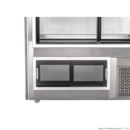 Bonvue AMS-12 Deli Display Case – rear insulated sliding door detail