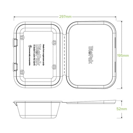 BioPak B-HL-75-N-PF 20x15x5cm (7.5x5x1.9") clamshell