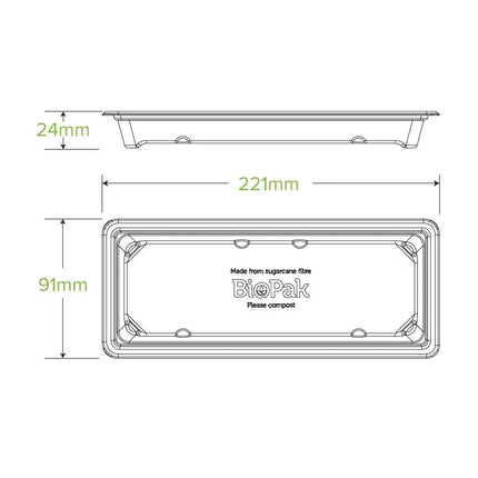 BioPak B-ST-LONG-PF Long sushi tray natural