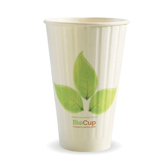 BioPak Double Wall Disposable Hot / Wet Coffee Cups Leaf
