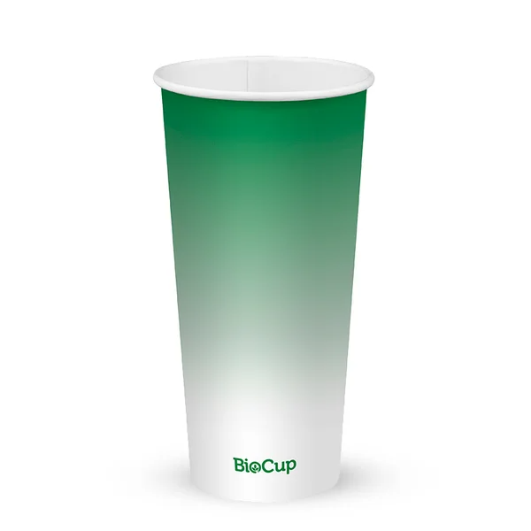 BioPak BCC-22 650ml / 22oz (90mm) cold paper cup mixed colour leaf designs