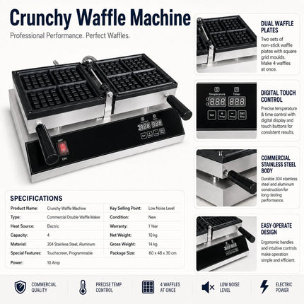 Boston Commercial Crunchy Waffle Machine CW2201B-D