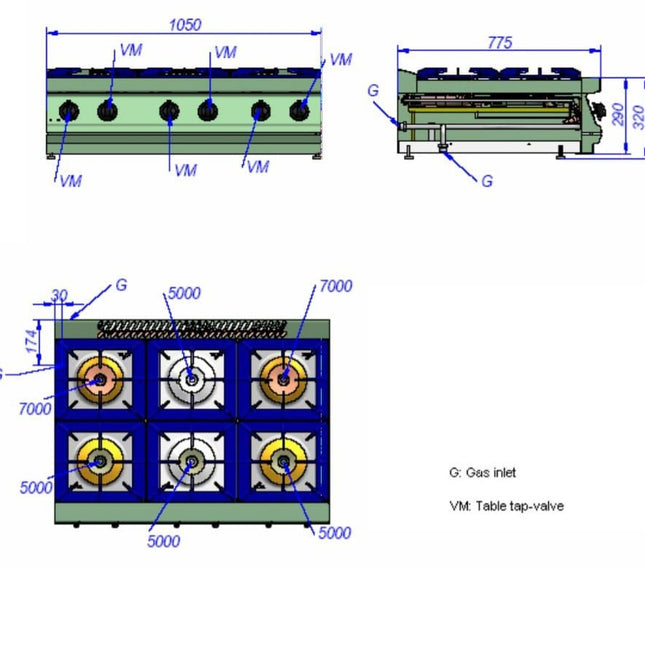 Fagor CG7-60H gas cooktop — view 2