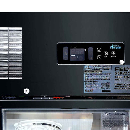 Thermaster Single Glass Door Upright Fridge Black Stainless Steel SUCG500B