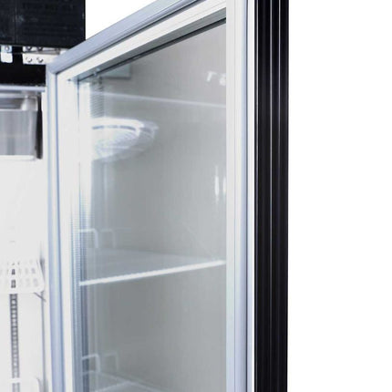 Thermaster Single Glass Door Upright Fridge Black Stainless Steel SUCG500B