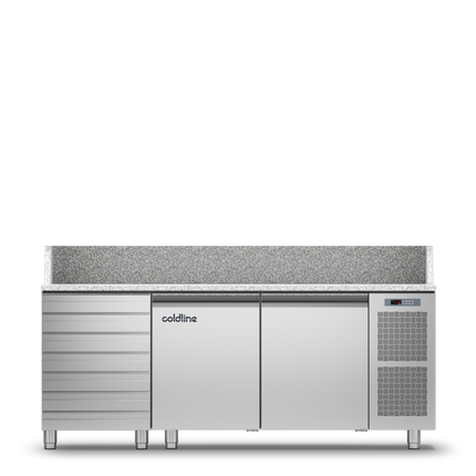 Coldline 2 Door + Drawers Pizza Preparation Counter with Granite worktop -2•+8•C TZ13/1MC