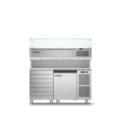 Coldline 1 Door + Drawers Pizza Preparation Counter with Granite worktop -2•+8•C and Display Case -2 +10•C TZ09/1MC VP